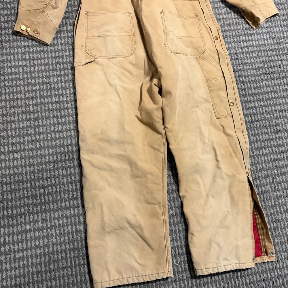 Vintage Carhartt Red quilted Insulated Canvas Coveralls Brown 996QZ 44S USA - Picture 5 of 16